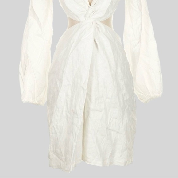 DISSH Tina White Linen Twist Mini Dress Size 4 Cutout Long Sleeve V-Neck - Picture 7 of 15